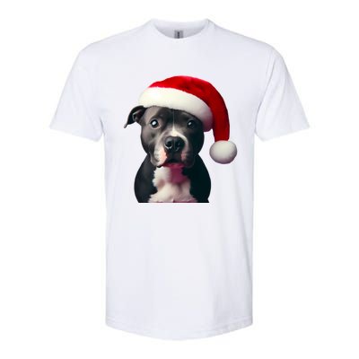 Staffordshire Bull Terrier With Santa Hat Christmas Dog Mom Funny Gift Softstyle CVC T-Shirt