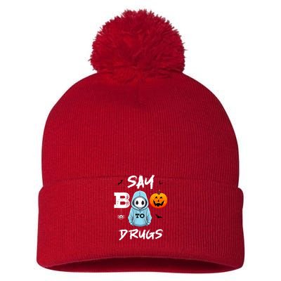 Say Boo To Drugs Funny Halloween Red Ribbon Week Awareness Pom Pom 12in Knit Beanie