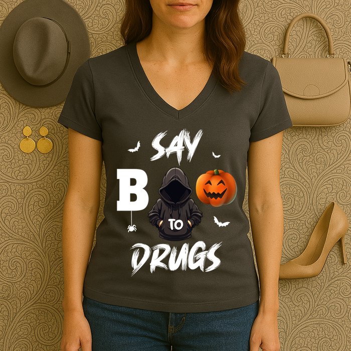 Say Boo To Drugs Halloween Pumpkin Awareness Women's V-Neck T-Shirt