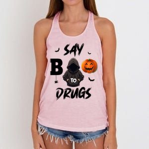 Say Boo To Drugs Halloween Pumpkin Awareness Women's Knotted Racerback Tank