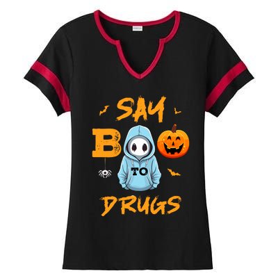 Say Boo To Drugs Funny Halloween Red Ribbon Week Awareness Ladies Halftime Notch Neck Tee