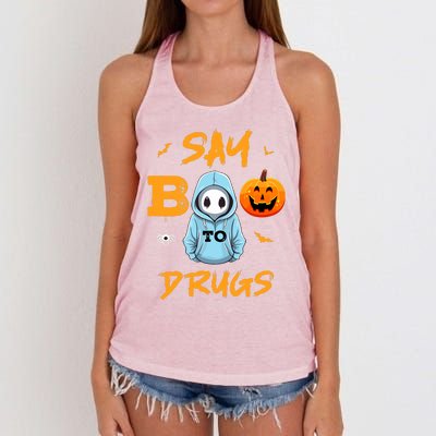 Say Boo To Drugs Funny Halloween Red Ribbon Week Awareness Women's Knotted Racerback Tank