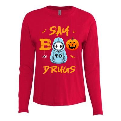 Say Boo To Drugs Funny Halloween Red Ribbon Week Awareness Womens Cotton Relaxed Long Sleeve T-Shirt