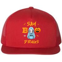 Say Boo To Drugs Funny Halloween Red Ribbon Week Awareness Flat Bill Trucker Hat