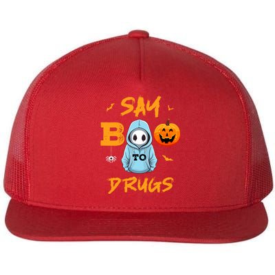 Say Boo To Drugs Funny Halloween Red Ribbon Week Awareness Flat Bill Trucker Hat