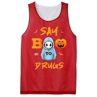 Say Boo To Drugs Funny Halloween Red Ribbon Week Awareness Mesh Reversible Basketball Jersey Tank