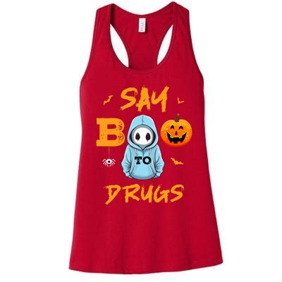 Say Boo To Drugs Funny Halloween Red Ribbon Week Awareness Women's Racerback Tank