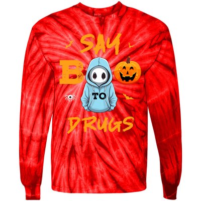 Say Boo To Drugs Funny Halloween Red Ribbon Week Awareness Tie-Dye Long Sleeve Shirt