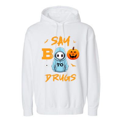 Say Boo To Drugs Funny Halloween Red Ribbon Week Awareness Garment-Dyed Fleece Hoodie