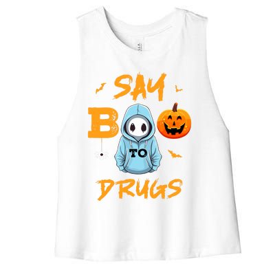 Say Boo To Drugs Funny Halloween Red Ribbon Week Awareness Women's Racerback Cropped Tank