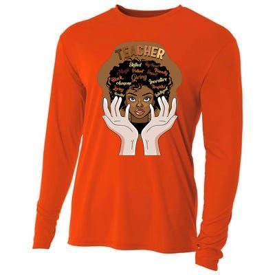 Smart Black Teacher Afro Curly Hair Educated Black Teacher G Gift Cooling Performance Long Sleeve Crew