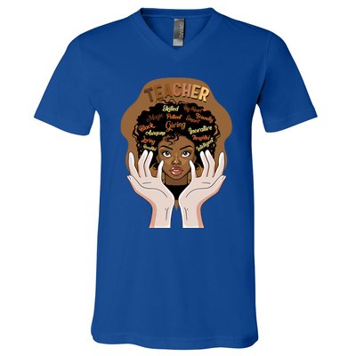 Smart Black Teacher Afro Curly Hair Educated Black Teacher G Gift V-Neck T-Shirt