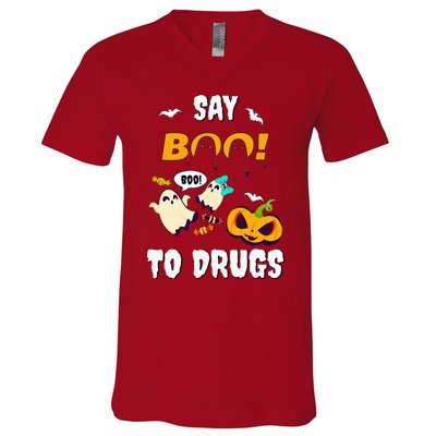 Say Boo To Drugs Red Ribbon Week Awareness V-Neck T-Shirt