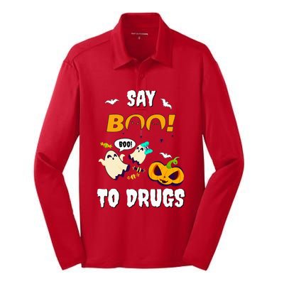 Say Boo To Drugs Red Ribbon Week Awareness Silk Touch Performance Long Sleeve Polo