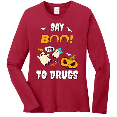 Say Boo To Drugs Red Ribbon Week Awareness Ladies Long Sleeve Shirt