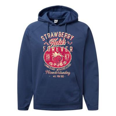 Straw Berry Tields Forever 1967 Vintage Performance Fleece Hoodie