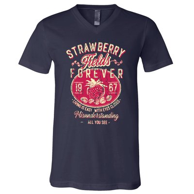 Straw Berry Tields Forever 1967 Vintage V-Neck T-Shirt