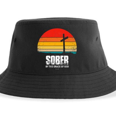 Sober By The Grace Of God Aa Recovery Christian Sobriety Sustainable Bucket Hat