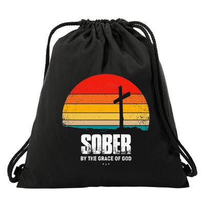 Sober By The Grace Of God Aa Recovery Christian Sobriety Drawstring Bag