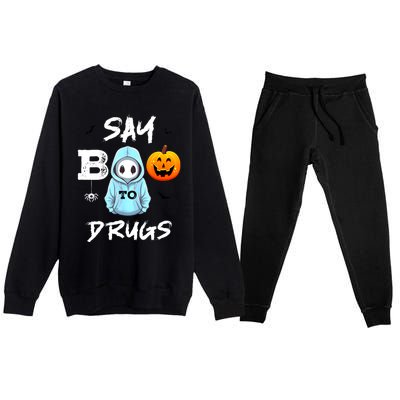 Say Boo To Drugs Funny Halloween Red Ribbon Week Awareness Premium Crewneck Sweatsuit Set