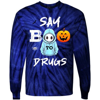 Say Boo To Drugs Funny Halloween Red Ribbon Week Awareness Tie-Dye Long Sleeve Shirt