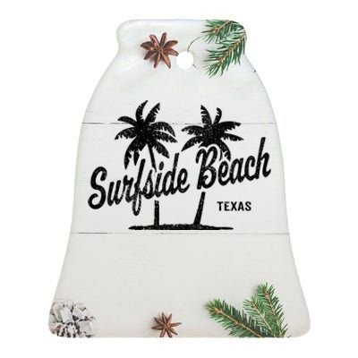 Surfside Beach Texas Vintage 70s Palm Trees Graphic Ceramic Bell Ornament