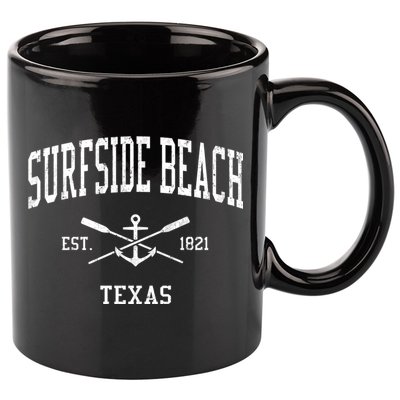 Surfside Beach Tx Vintage Crossed Oars & Boat Anchor Sports 11oz C Handle Ceramic Mug