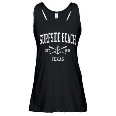 Surfside Beach Tx Vintage Crossed Oars & Boat Anchor Sports Ladies Essential Flowy Tank