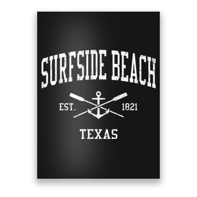 Surfside Beach Tx Vintage Crossed Oars & Boat Anchor Sports Poster