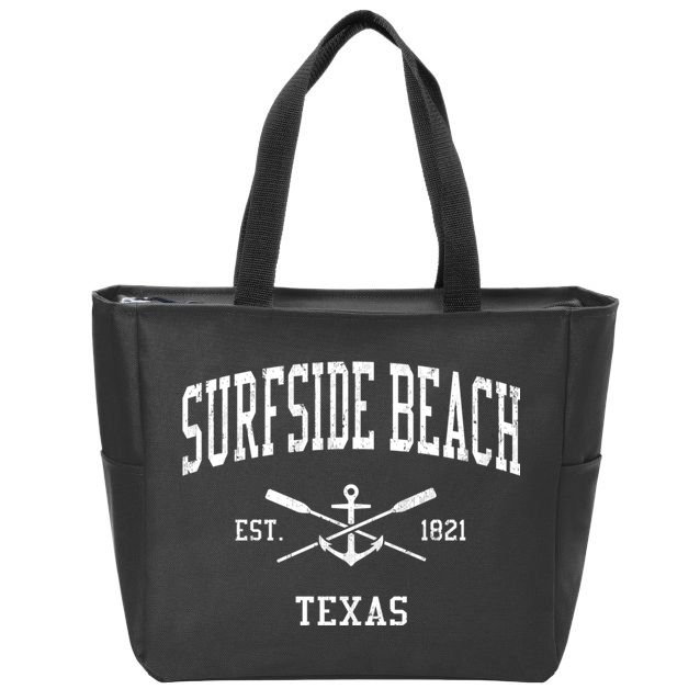 Surfside Beach Tx Vintage Crossed Oars & Boat Anchor Sports Zip Tote Bag
