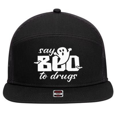 Say Boo To Drugs Funny Halloween Red Ribbon Week Awareness 7 Panel Mesh Trucker Snapback Hat