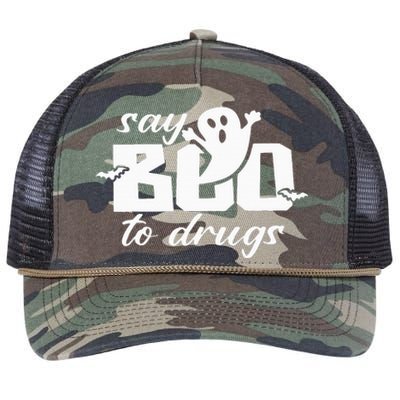 Say Boo To Drugs Funny Halloween Red Ribbon Week Awareness Retro Rope Trucker Hat Cap