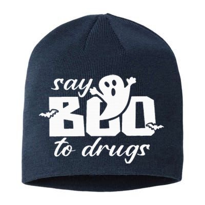 Say Boo To Drugs Funny Halloween Red Ribbon Week Awareness Sustainable Beanie