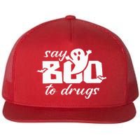 Say Boo To Drugs Funny Halloween Red Ribbon Week Awareness Flat Bill Trucker Hat