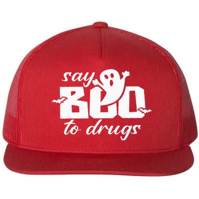 Say Boo To Drugs Funny Halloween Red Ribbon Week Awareness Flat Bill Trucker Hat