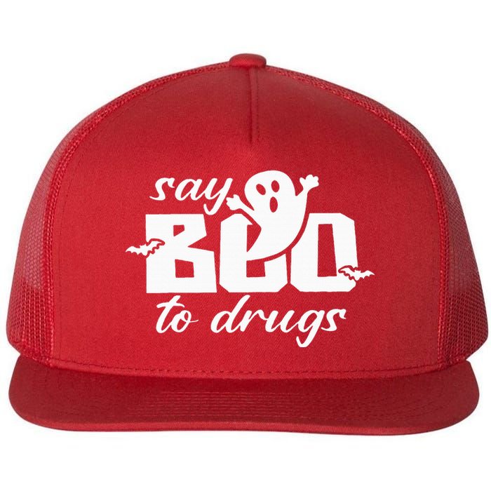 Say Boo To Drugs Funny Halloween Red Ribbon Week Awareness Flat Bill Trucker Hat