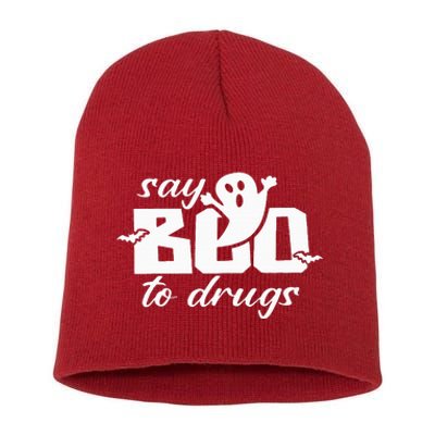 Say Boo To Drugs Funny Halloween Red Ribbon Week Awareness Short Acrylic Beanie