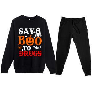 Say Boo To Drugs Funny Halloween Red Ribbon Week Awareness Premium Crewneck Sweatsuit Set