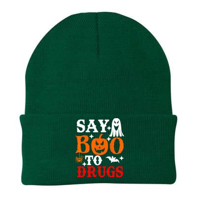 Say Boo To Drugs Funny Halloween Red Ribbon Week Awareness Knit Cap Winter Beanie