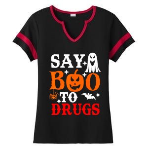 Say Boo To Drugs Funny Halloween Red Ribbon Week Awareness Ladies Halftime Notch Neck Tee