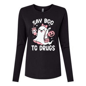 Say Boo To Drugs Funny Halloween Red Ribbon Week Awareness Womens Cotton Relaxed Long Sleeve T-Shirt