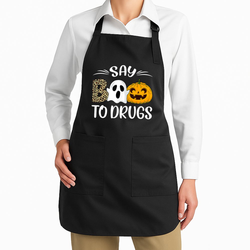 Say Boo To Drugs Red Ribbon Week Awareness Funny Halloween Apron