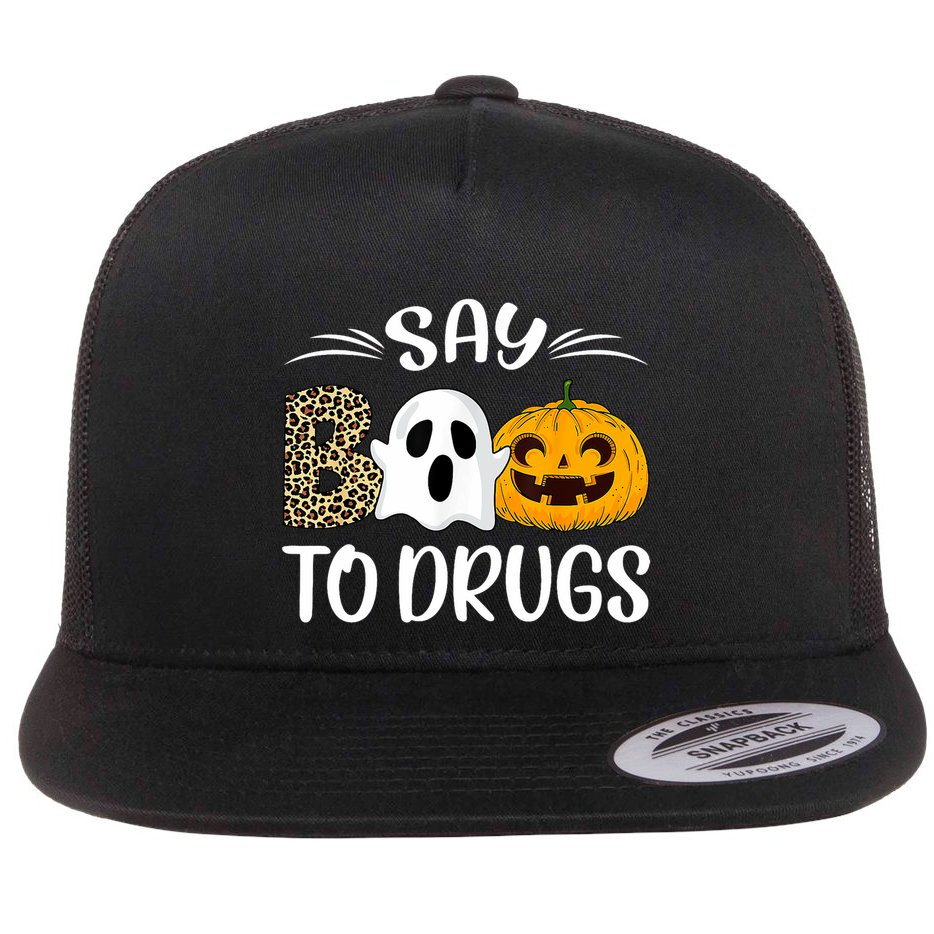 Say Boo To Drugs Red Ribbon Week Awareness Funny Halloween Flat Bill Trucker Hat