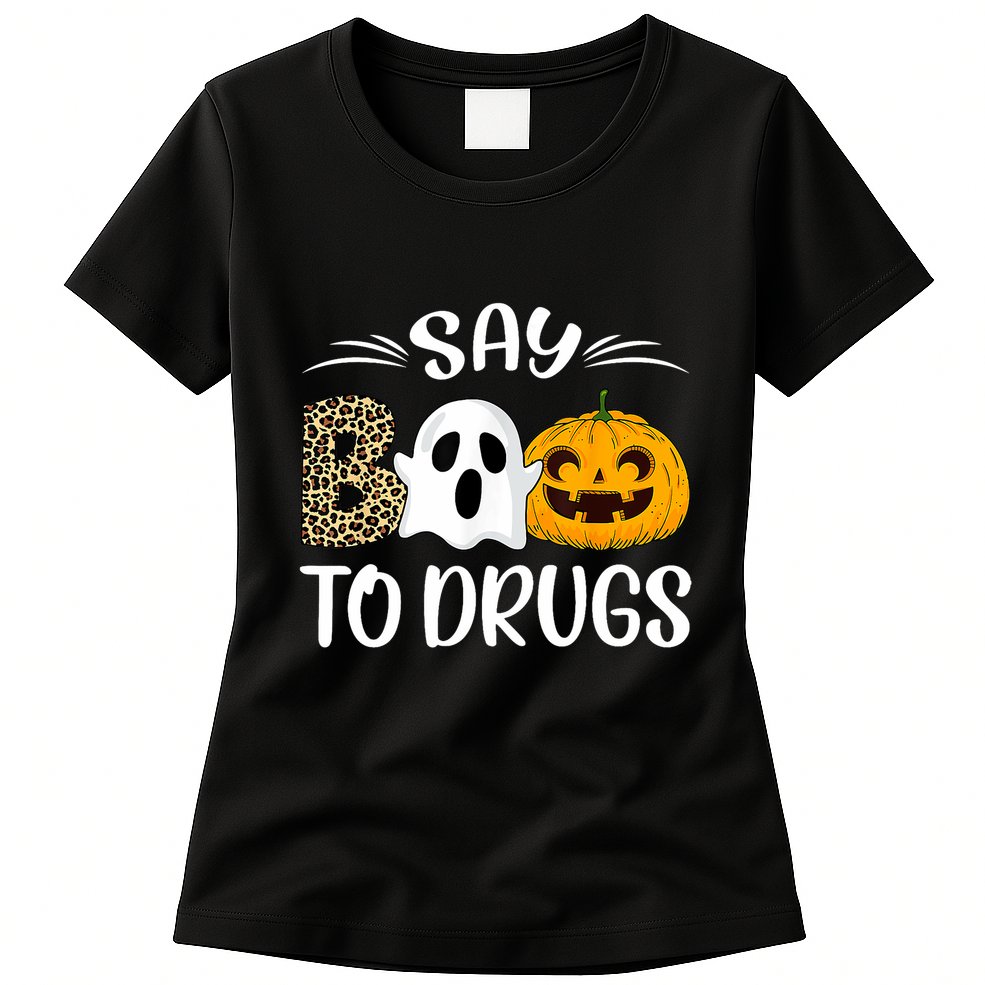 Say Boo To Drugs Red Ribbon Week Awareness Funny Halloween Womens T-Shirt