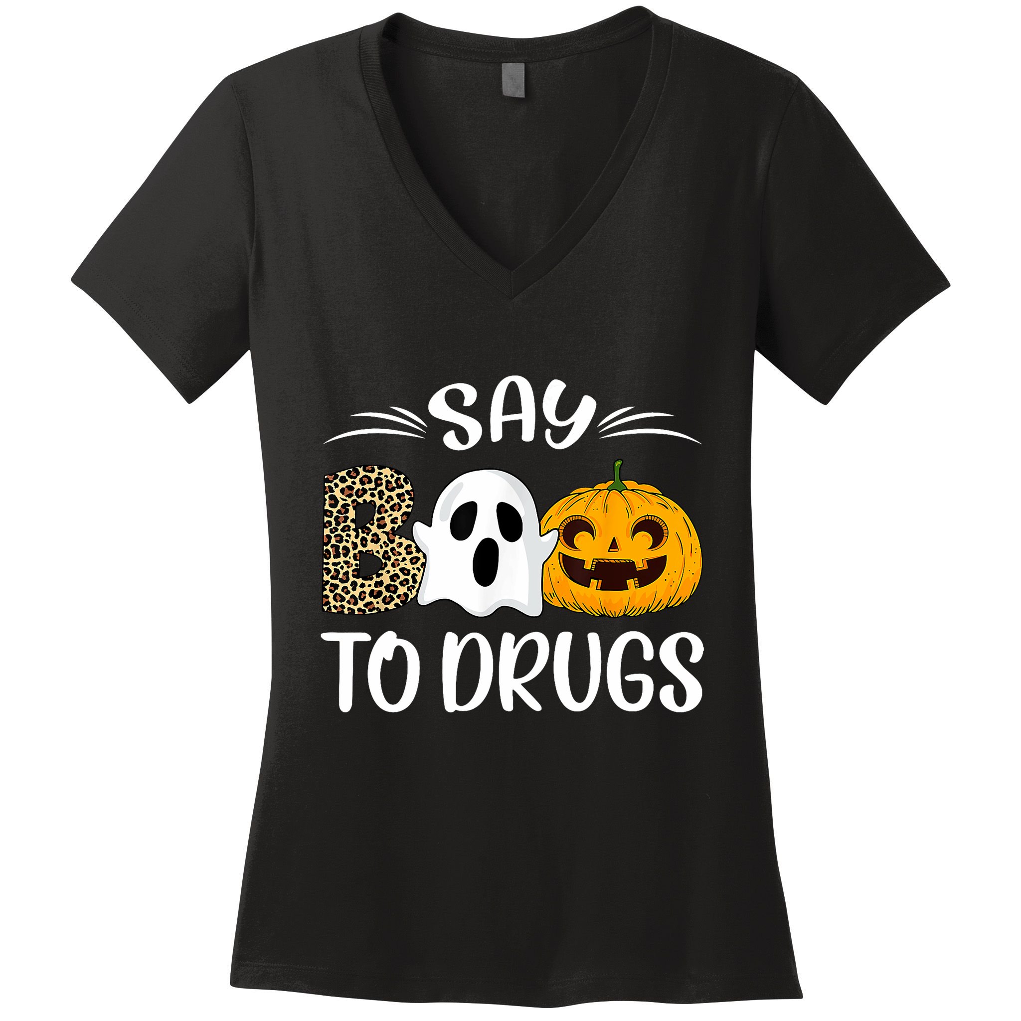 Say Boo To Drugs Red Ribbon Week Awareness Funny Halloween Women's V-Neck T-Shirt