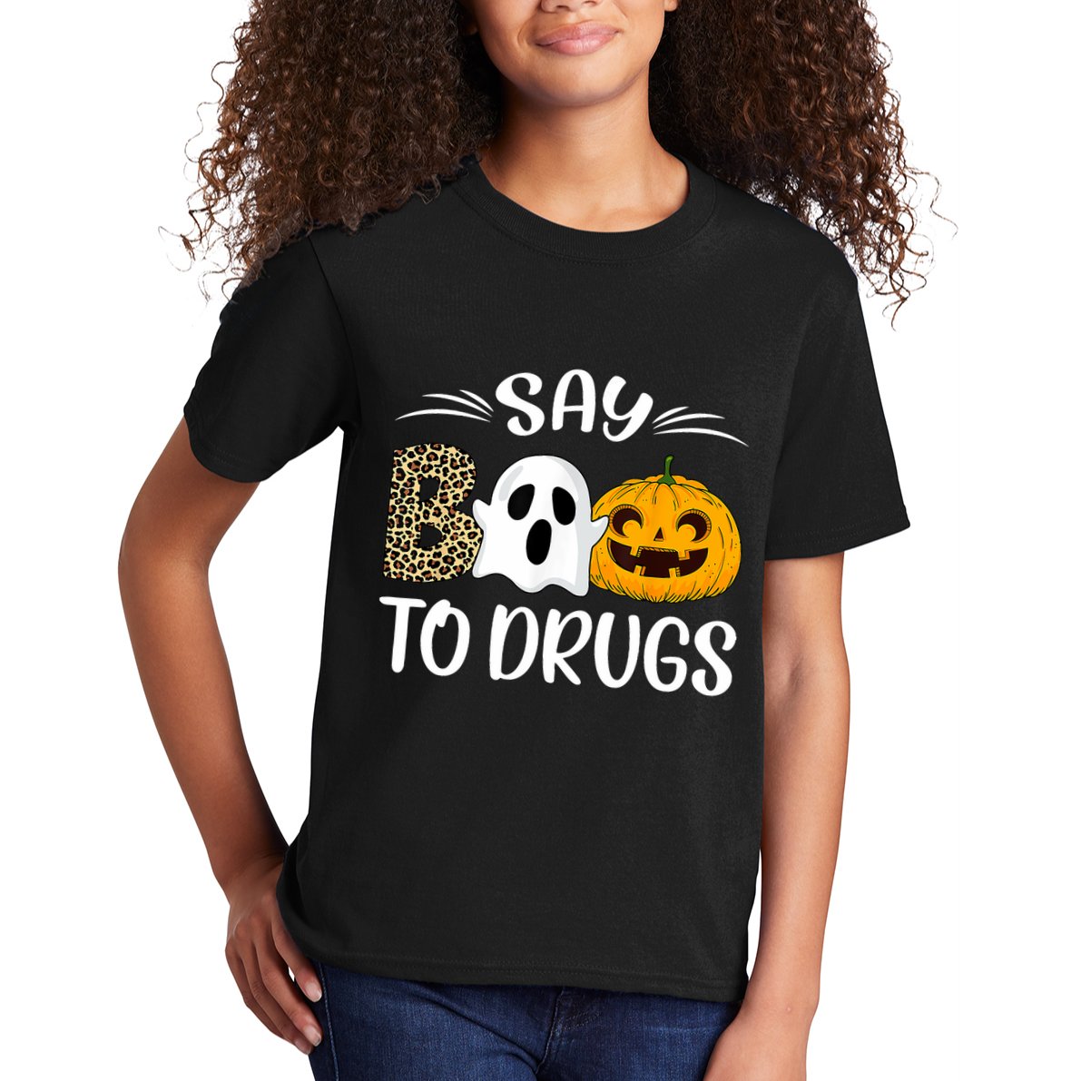 Say Boo To Drugs Red Ribbon Week Awareness Funny Halloween Kids T-Shirt