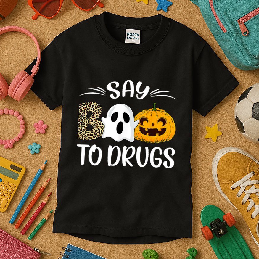 Say Boo To Drugs Red Ribbon Week Awareness Funny Halloween Kids T-Shirt