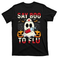 Say Boo To The Flu Vintage Halloween Ghost Nurse Boo To Flu T-Shirt