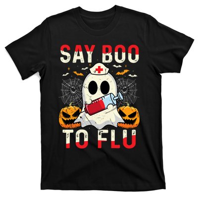 Say Boo To The Flu Vintage Halloween Ghost Nurse Boo To Flu T-Shirt