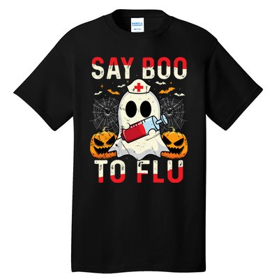 Say Boo To The Flu Vintage Halloween Ghost Nurse Boo To Flu Tall T-Shirt